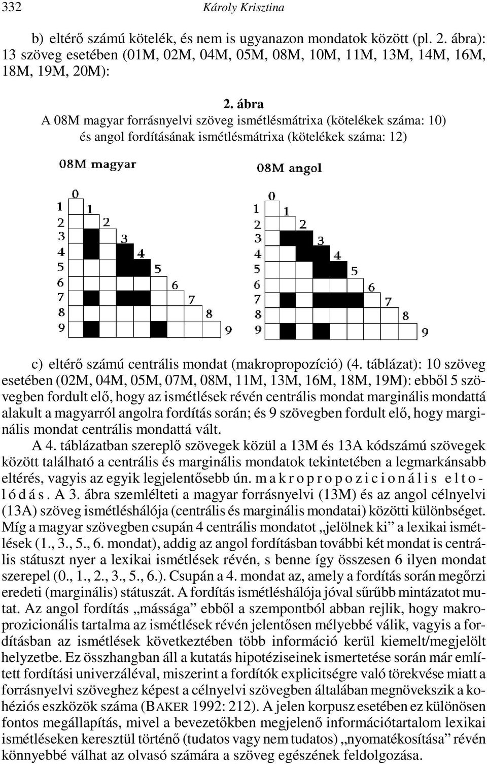 táblázat): 10 szöveg esetében (02M, 04M, 05M, 07M, 08M, 11M, 13M, 16M, 18M, 19M): ebből 5 szövegben fordult elő, hogy az ismétlések révén centrális mondat marginális mondattá alakult a magyarról