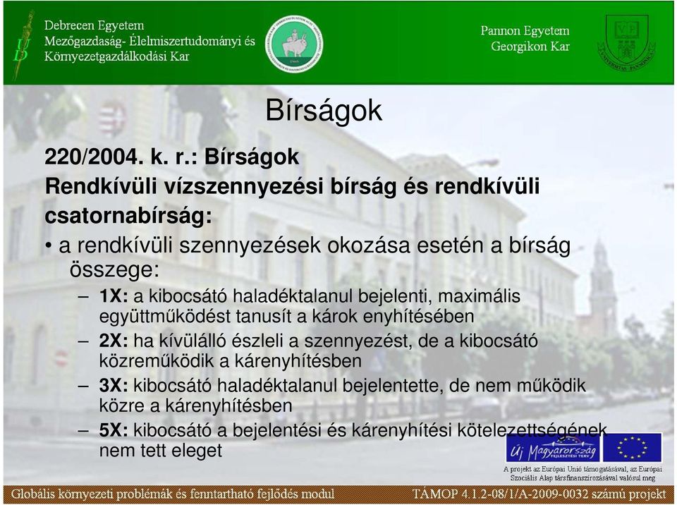 összege: 1X: a kibocsátó haladéktalanul bejelenti, maximális együttmőködést tanusít a károk enyhítésében 2X: ha kívülálló