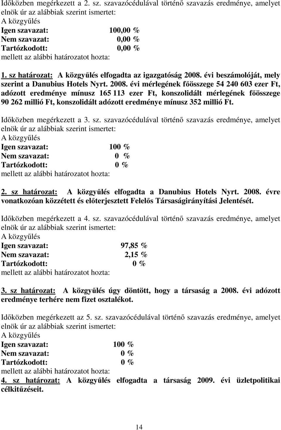 sz határozat: elfogadta az igazgatóság 2008.