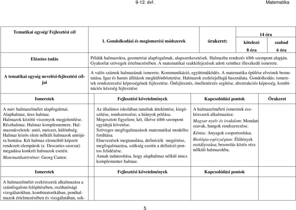 Gyakorlat szövegek értelmezésében. A matematikai szakkifejezések adott szinthez illeszkedő ismerete. A valós számok halmazának ismerete. Kommunikáció, együttműködés.