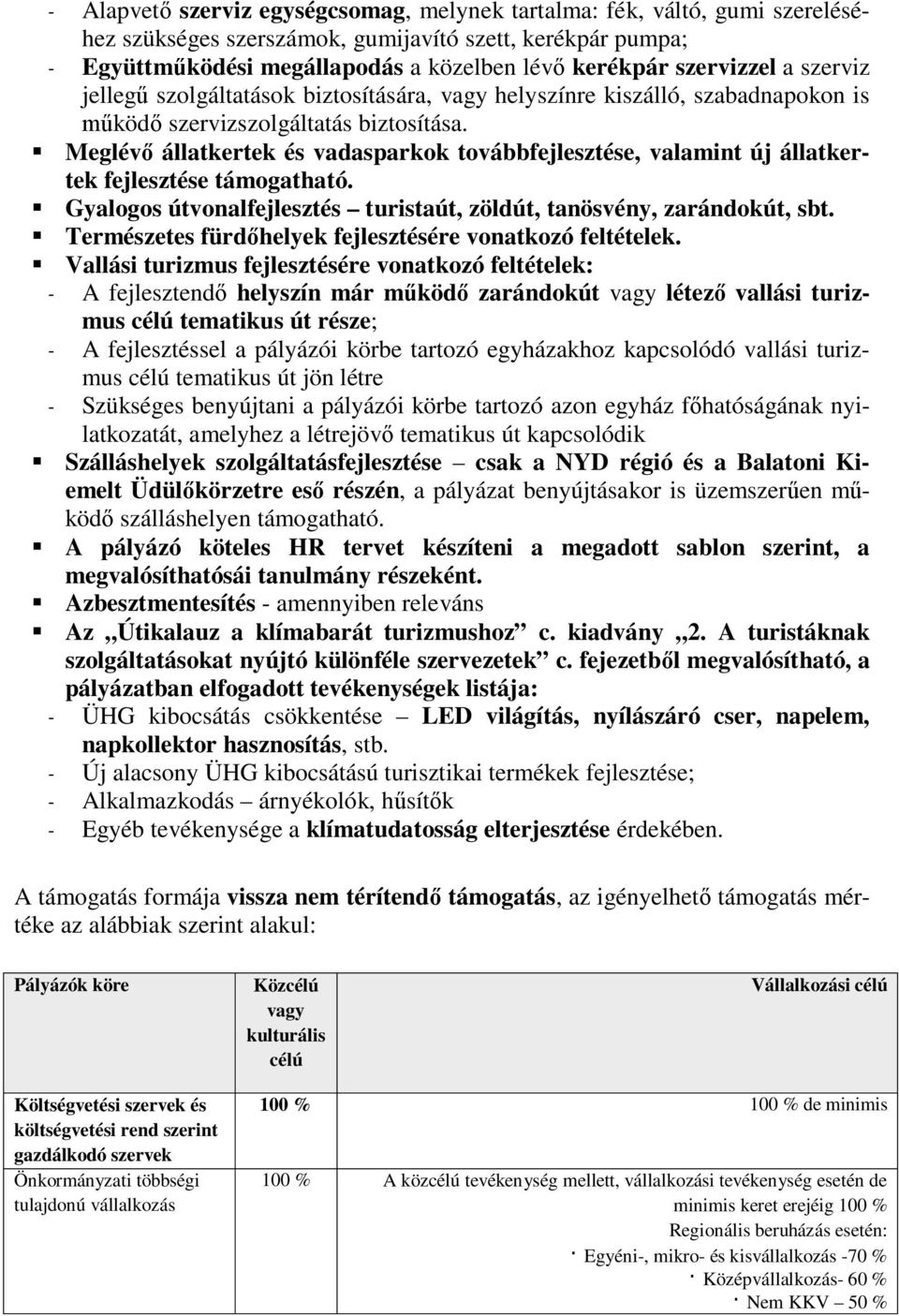 Meglévő állatkertek és vadasparkok továbbfejlesztése, valamint új állatkertek fejlesztése támogatható. Gyalogos útvonalfejlesztés turistaút, zöldút, tanösvény, zarándokút, sbt.