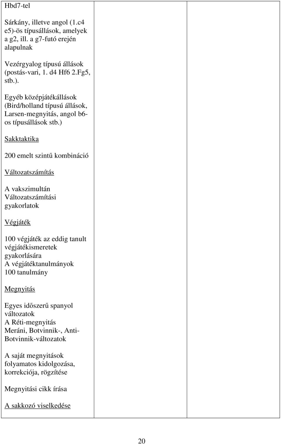 végjátéktanulmányok 100 tanulmány Megnyitás Egyes időszerű spanyol változatok A Réti-megnyitás Meráni, Botvinnik-, Anti- Botvinnik-változatok A saját megnyitások folyamatos