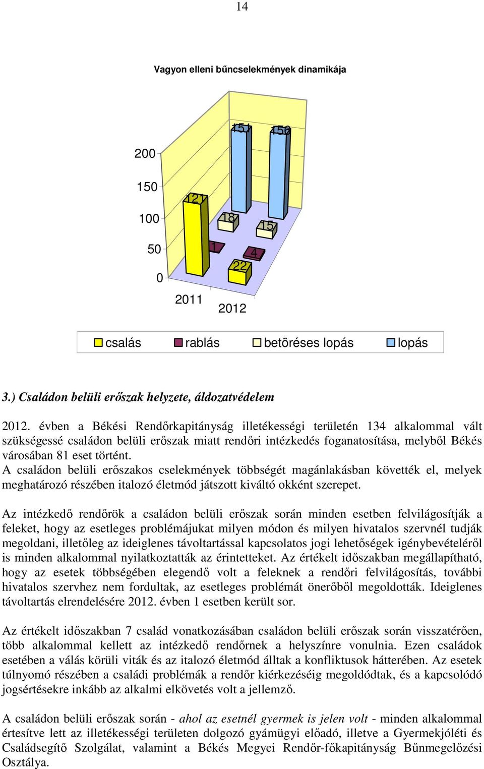 A családon belüli erőszakos cselekmények többségét magánlakásban követték el, melyek meghatározó részében italozó életmód játszott kiváltó okként szerepet.