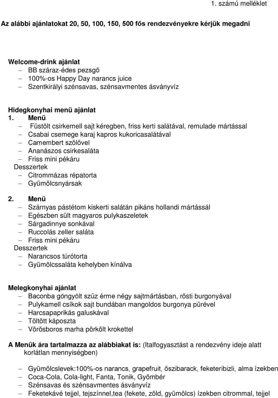 Menü Füstölt csirkemell sajt kéregben, friss kerti salátával, remulade mártással Csabai csemege karaj kapros kukoricasalátával Camembert szőlővel Ananászos csirkesaláta Friss mini pékáru Desszertek