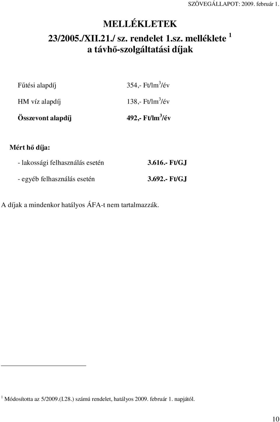 melléklete 1 a távh -szolgáltatási díjak tési alapdíj HM víz alapdíj Összevont alapdíj 354,- Ft/lm 3 /év