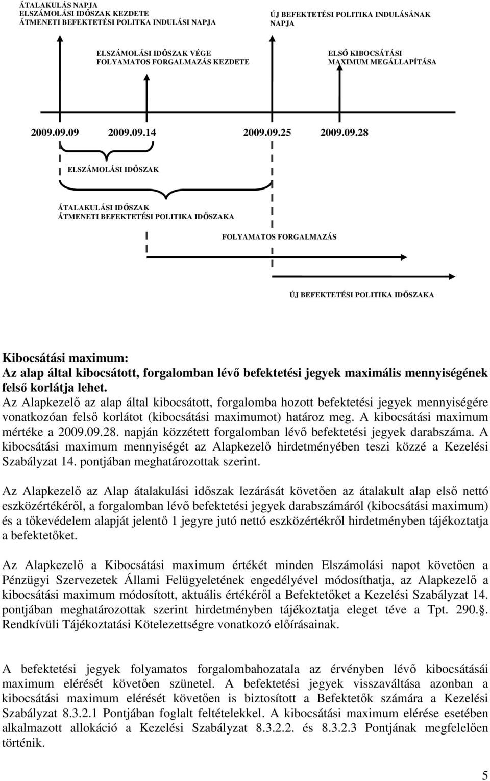 09.09 2009.09.14 2009.09.25 2009.09.28 ELSZÁMOLÁSI IDİSZAK ÁTALAKULÁSI IDİSZAK ÁTMENETI BEFEKTETÉSI POLITIKA IDİSZAKA FOLYAMATOS FORGALMAZÁS ÚJ BEFEKTETÉSI POLITIKA IDİSZAKA Kibocsátási maximum: Az