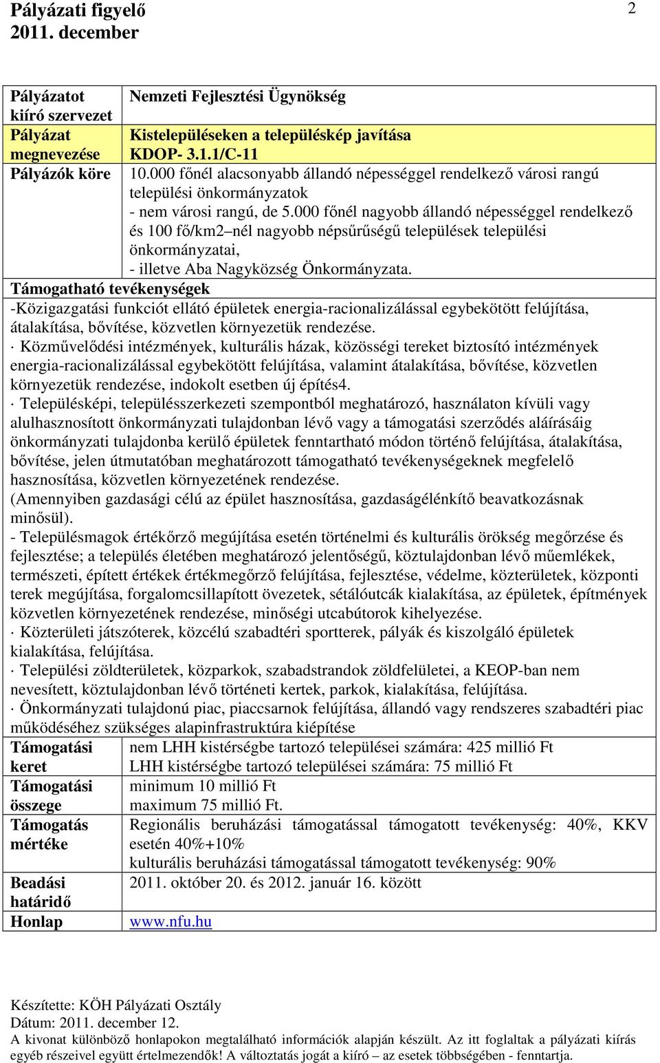 000 főnél nagyobb állandó népességgel rendelkező és 100 fő/km2 nél nagyobb népsűrűségű települések települési önkormányzatai, - illetve Aba Nagyközség Önkormányzata.