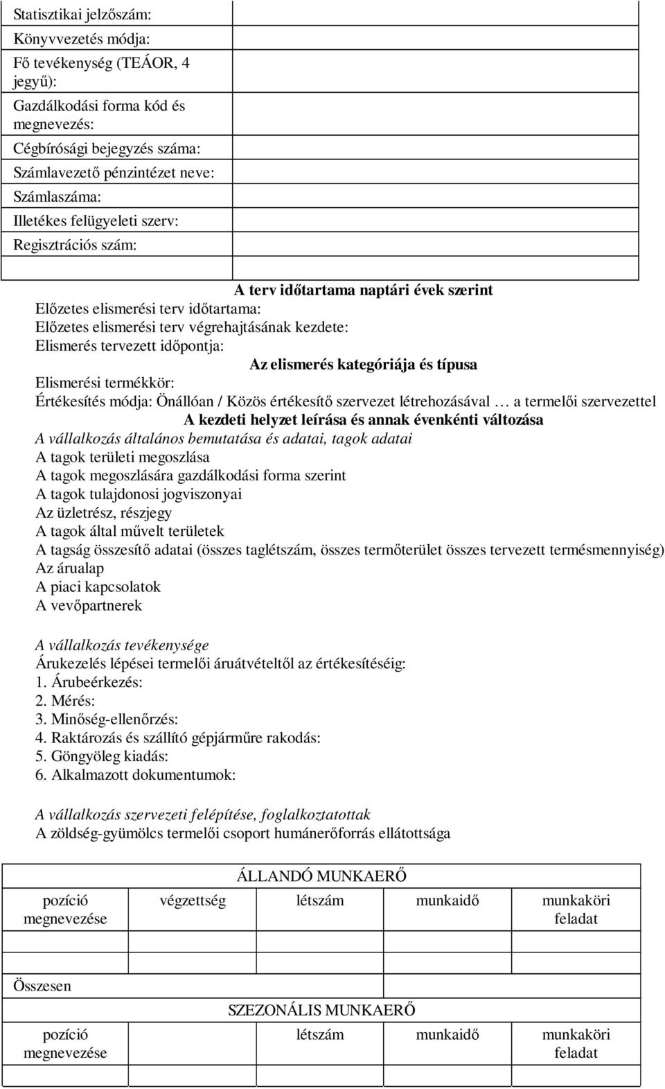 kategóriája és típusa Elismerési termékkör: Értékesítés módja: Önállóan / Közös értékesítő szervezet létrehozásával a termelői szervezettel A kezdeti helyzet leírása és annak évenkénti változása A