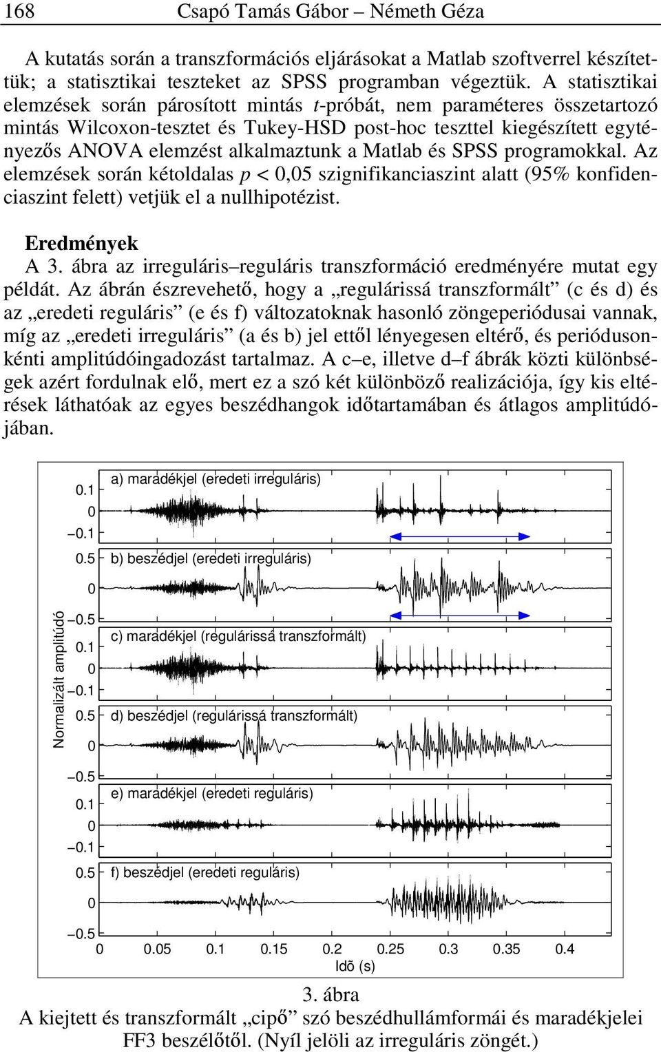 Matlab és SPSS programokkal. Az elemzések során kétoldalas p < 0,05 szignifikanciaszint alatt (95% konfidenciaszint felett) vetjük el a nullhipotézist. Eredmények A 3.