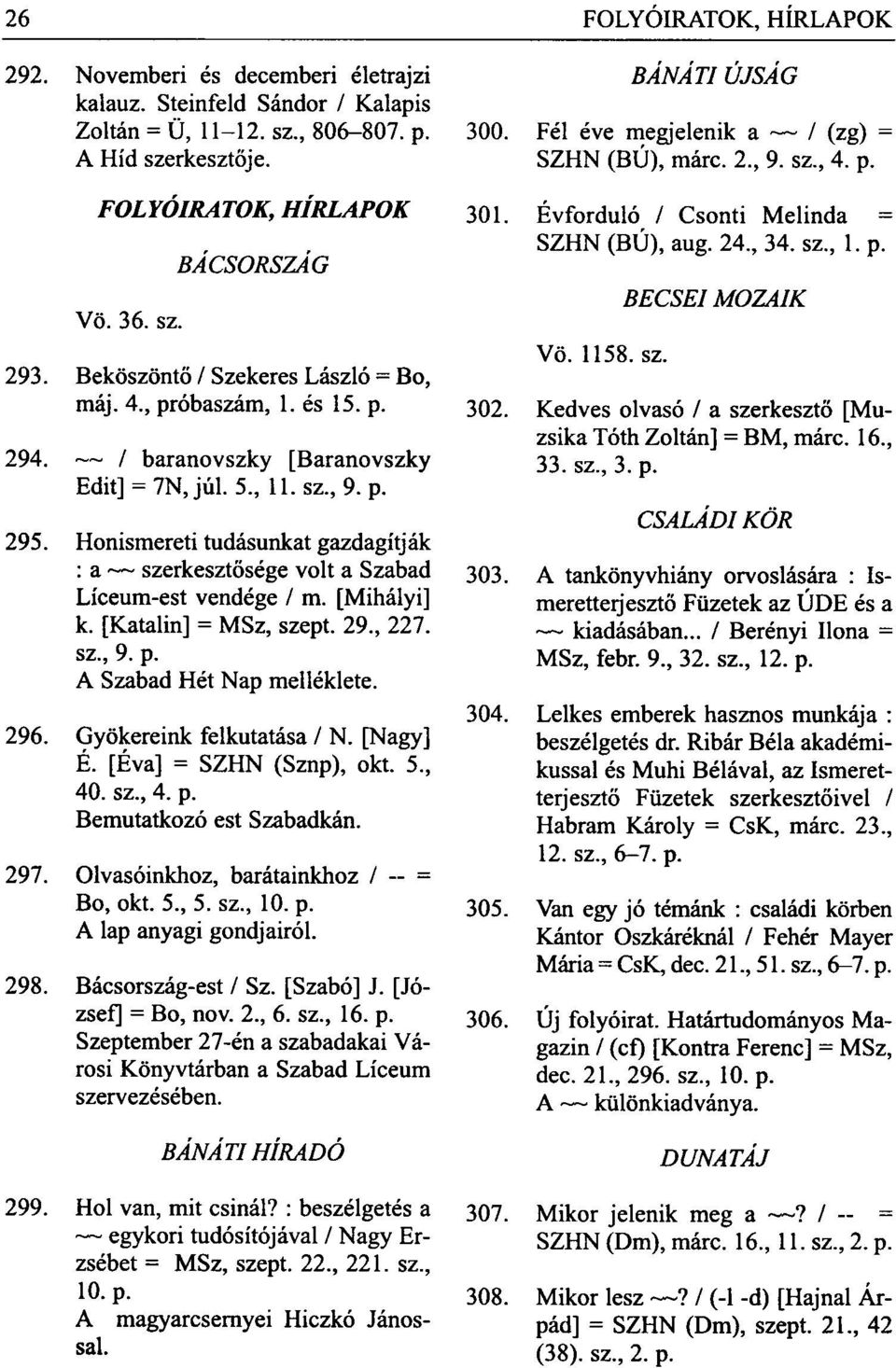 Honismereti tudásunkat gazdagítják : a szerkesztősége volt a Szabad Líceum-est vendége / m. [Mihályi] k. [Katalin] = MSz, szept. 29, 227. sz, 9. p. A Szabad Hét Nap melléklete. 296.