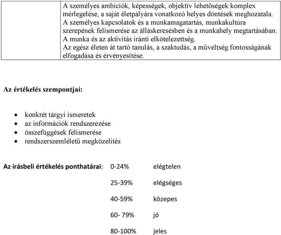 A munka és az aktivitás iránti elkötelezettség. Az egész életen át tartó tanulás, a szaktudás, a műveltség fontosságának elfogadása és érvényesítése.