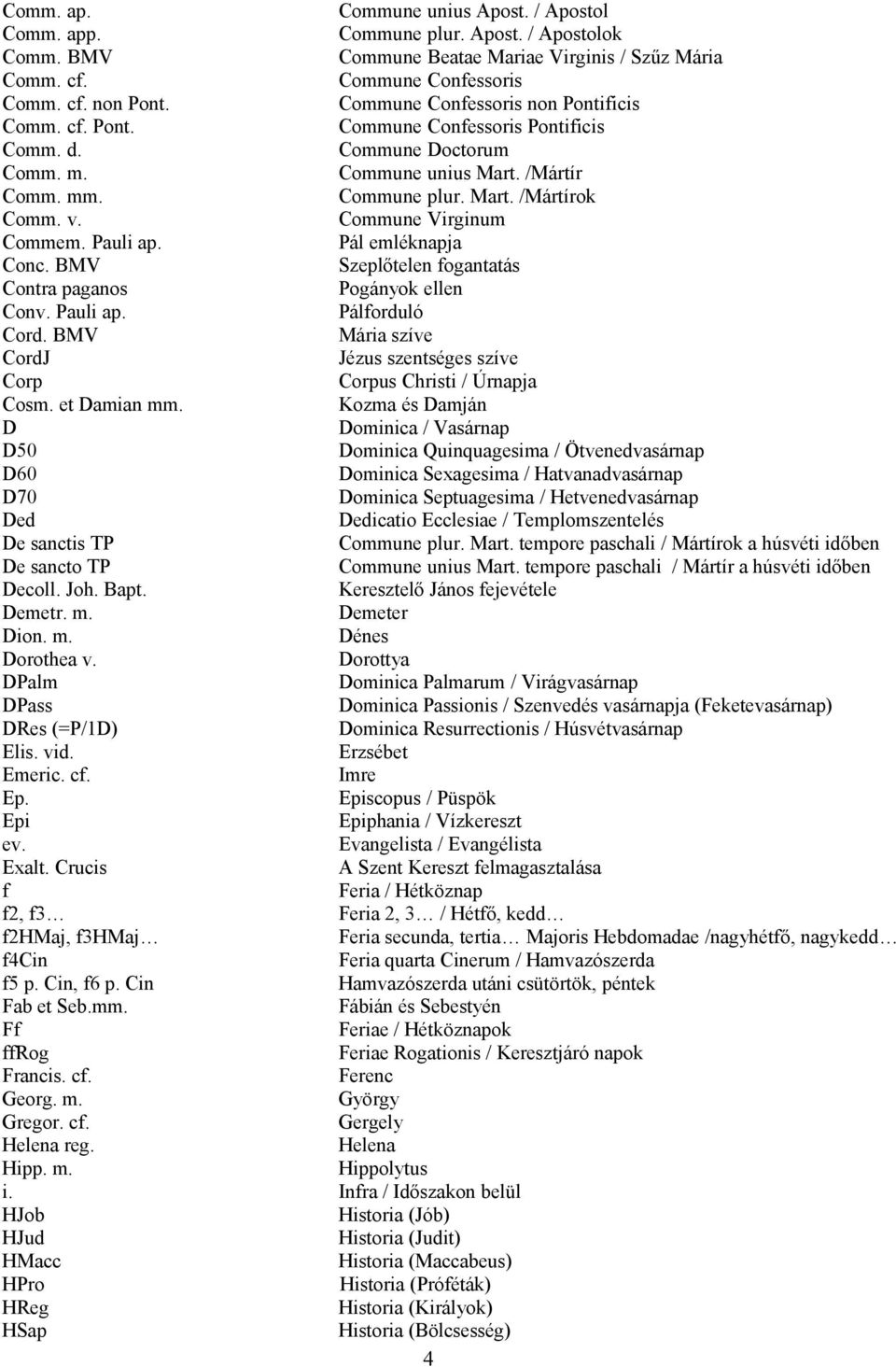 Commune Virginum Commem. Pauli ap. Pál emléknapja Conc. BMV Szeplőtelen fogantatás Contra paganos Pogányok ellen Conv. Pauli ap. Pálforduló Cord.