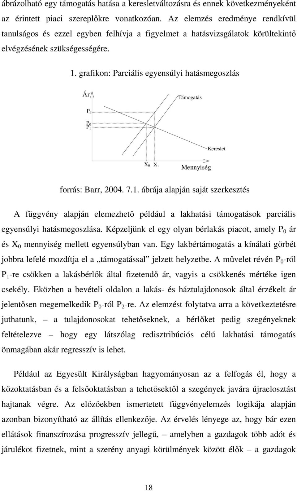 grafikon: Parciális egyensúlyi hatásmegoszlás Ár Támogatás P 2 0 P 1 