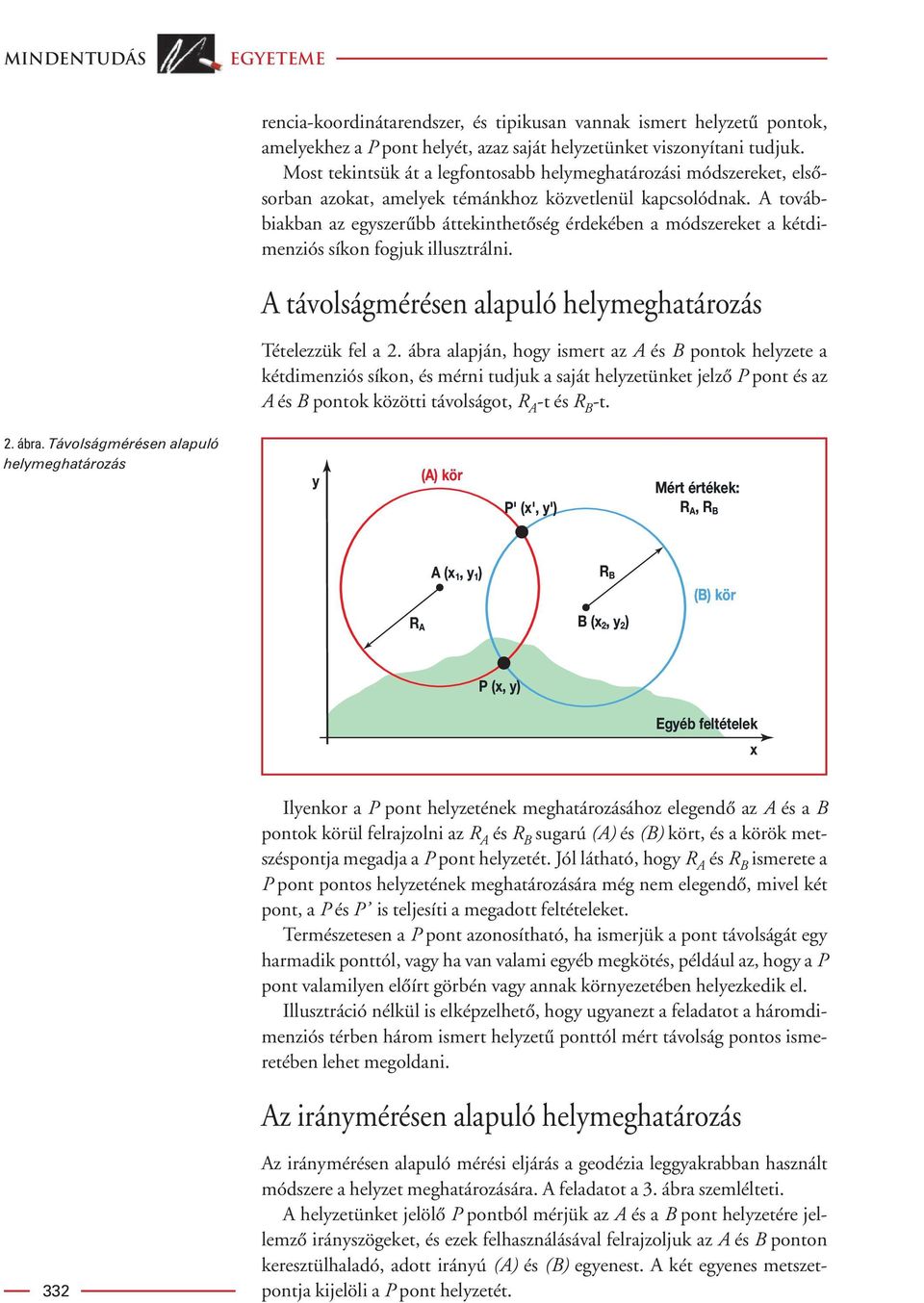 A továbbiakban az egyszerûbb áttekinthetôség érdekében a módszereket a kétdimenziós síkon fogjuk illusztrálni. A távolságmérésen alapuló helymeghatározás Tételezzük fel a 2.