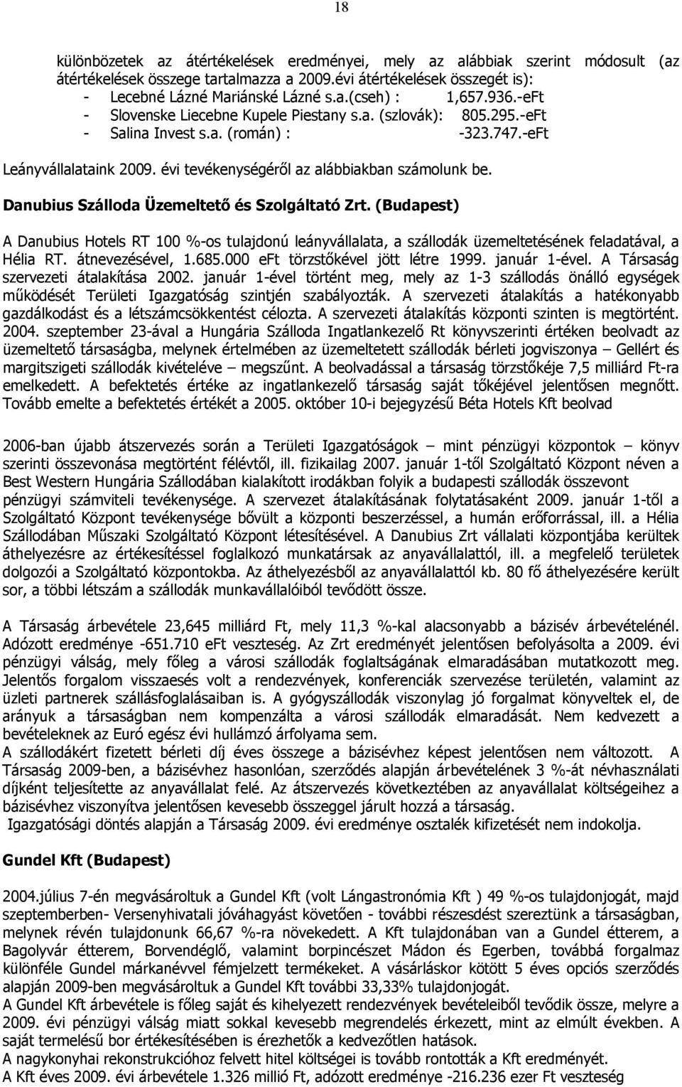 Danubius Szálloda Üzemeltető és Szolgáltató Zrt. (Budapest) A Danubius Hotels RT 100 %-os tulajdonú leányvállalata, a szállodák üzemeltetésének feladatával, a Hélia RT. átnevezésével, 1.685.