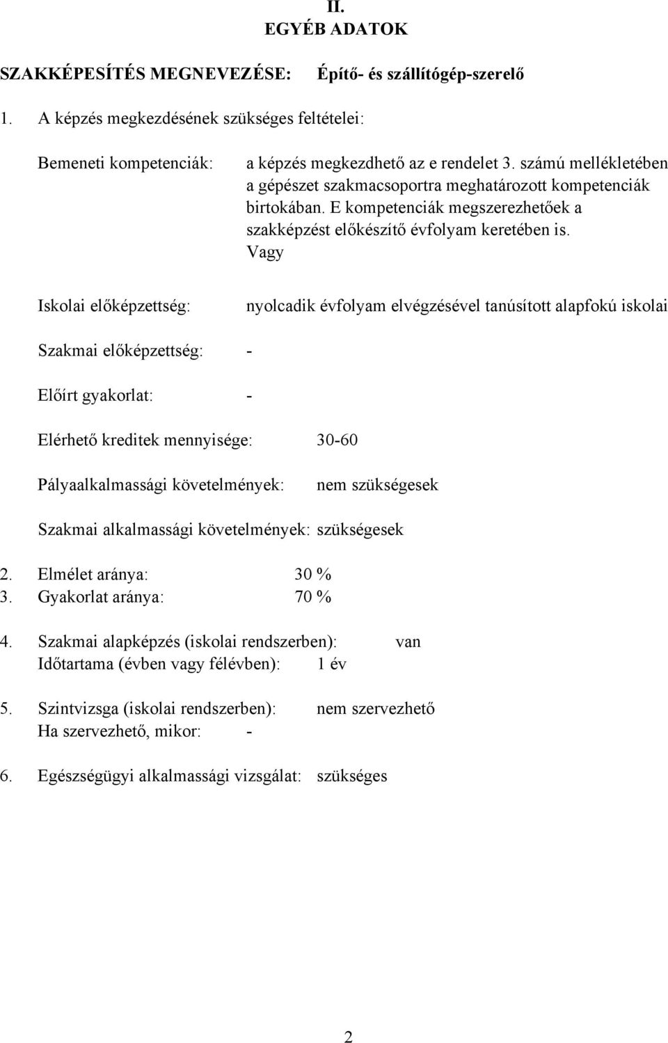 Vagy Iskolai előképzettség: Szakmai előképzettség: Előírt gyakorlat: nyolcadik évfolyam elvégzésével tanúsított alapfokú iskolai - - Elérhető kreditek mennyisége: 30-60 Pályaalkalmassági