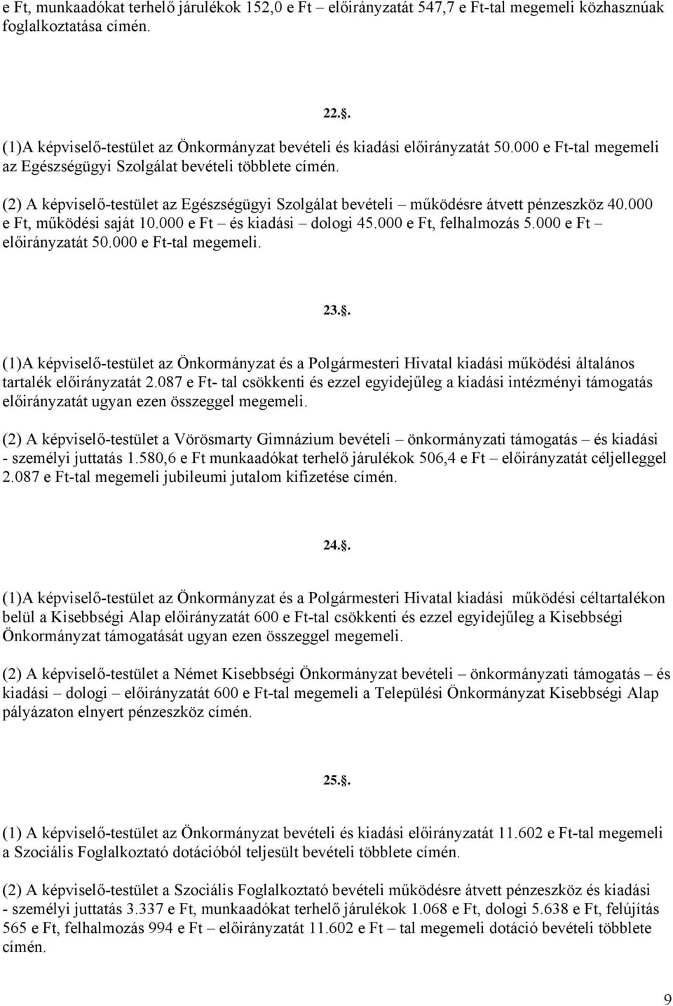 000 e Ft és kiadási dologi 45.000 e Ft, felhalmozás 5.000 e Ft előirányzatát 50.000 e Ft-tal megemeli. 23.