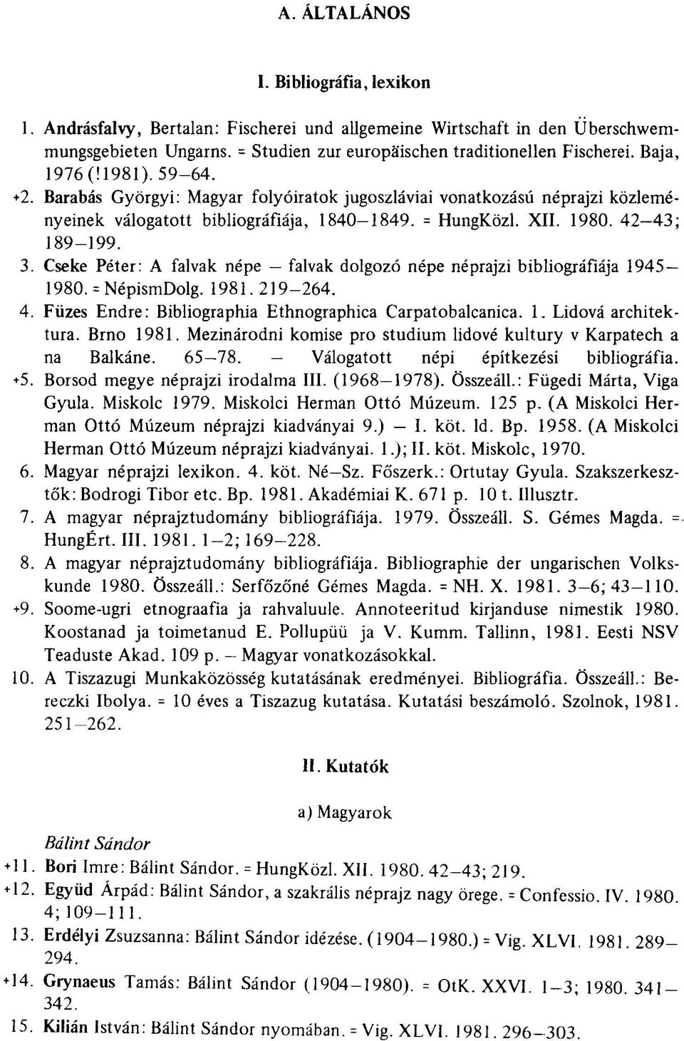 Cseke Péter: A falvak népe falvak dolgozó népe néprajzi bibliográfiája 1945 1980. = NépismDolg. 1981.219-264. 4. Füzes Endre: Bibliographia Ethnographica Carpatobalcanica. 1. Lidová architektúra.