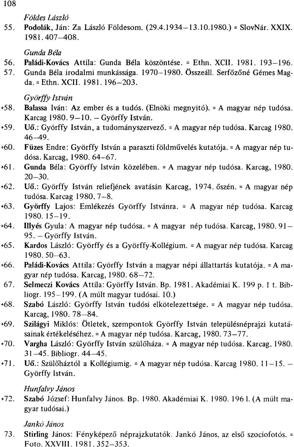 = A magyar nép tudósa. Karcag 1980. 9-10. - Györffy István. +59. Uó'.: Györffy István, a tudományszervező. = A magyar nép tudósa. Karcag 1980. 46^49. +60.