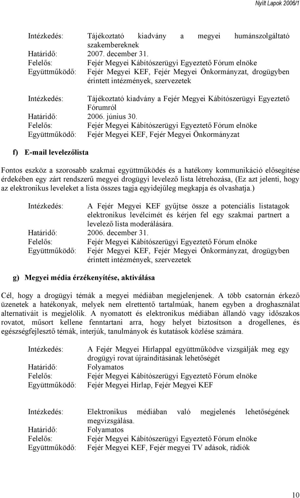 Fejér Megyei KEF, Fejér Megyei Önkormányzat f) E-mail levelezőlista Fontos eszköz a szorosabb szakmai együttműködés és a hatékony kommunikáció elősegítése érdekében egy zárt rendszerű megyei drogügyi