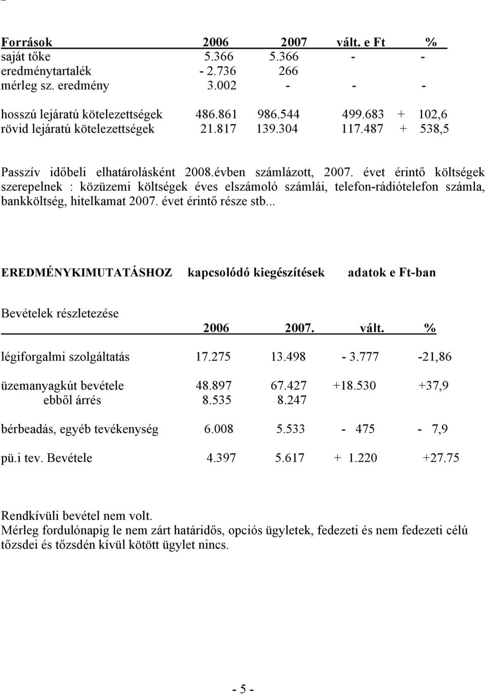 évet érintő költségek szerepelnek : közüzemi költségek éves elszámoló számlái, telefon-rádiótelefon számla, bankköltség, hitelkamat 2007. évet érintő része stb.