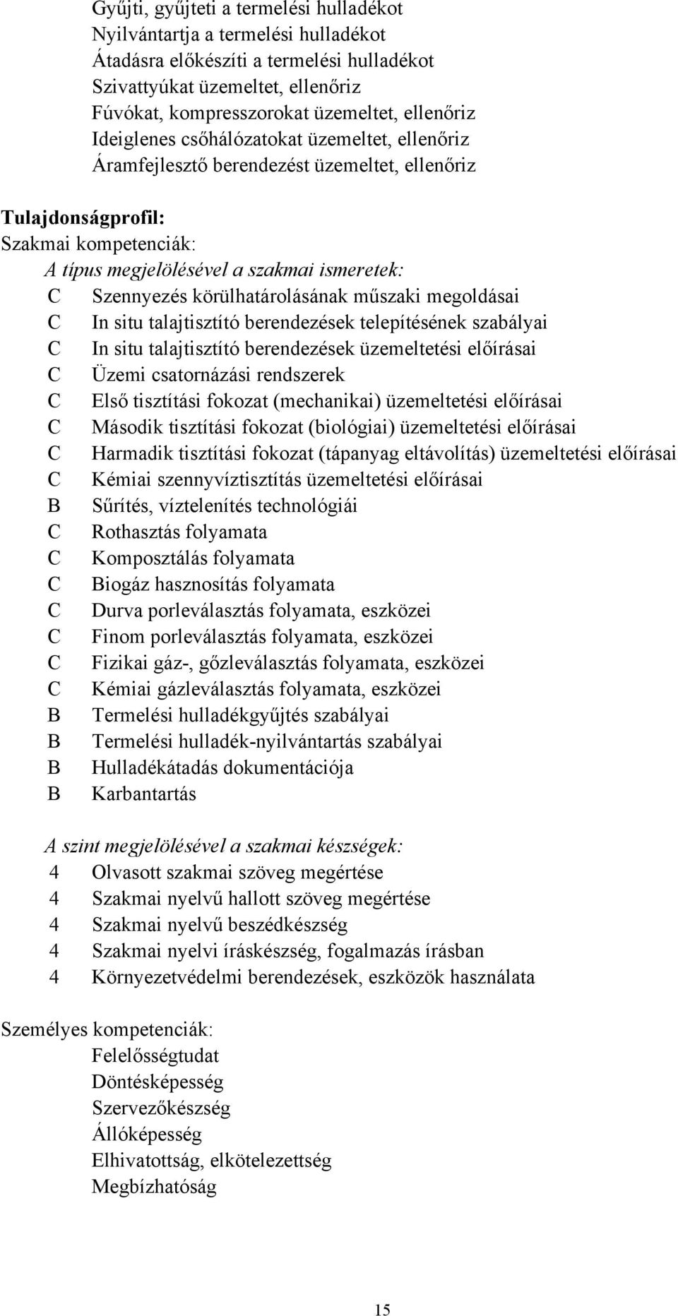 körülhatárolásának műszaki megoldásai C In situ talajtisztító berendezések telepítésének szabályai C In situ talajtisztító berendezések üzemeltetési előírásai C Üzemi csatornázási rendszerek C Első