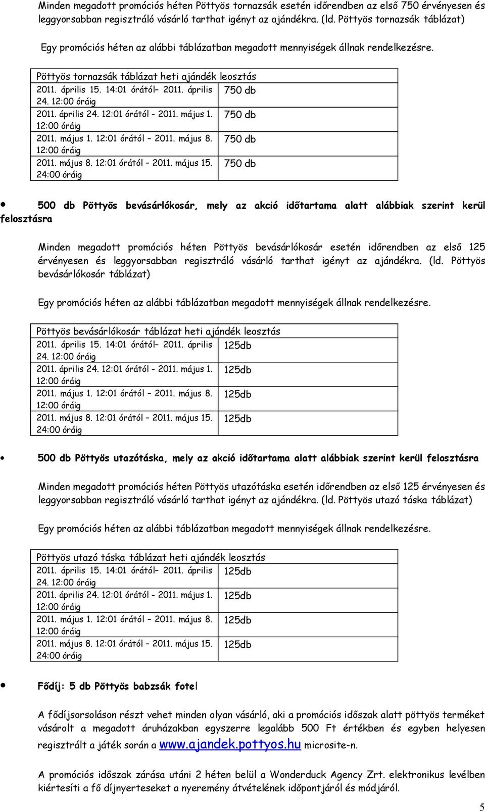 2011. május 8. 12:01 órától 2011. május 15.