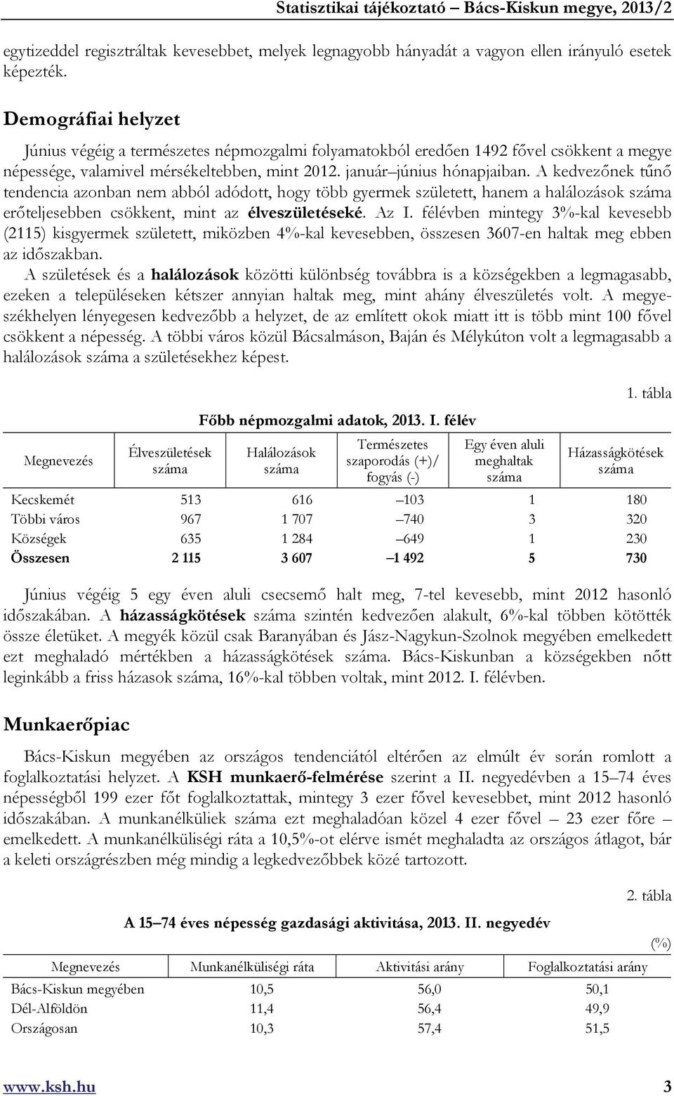 A kedvezőnek tűnő tendencia azonban nem abból adódott, hogy több gyermek született, hanem a halálozások száma erőteljesebben csökkent, mint az élveszületéseké. Az I.