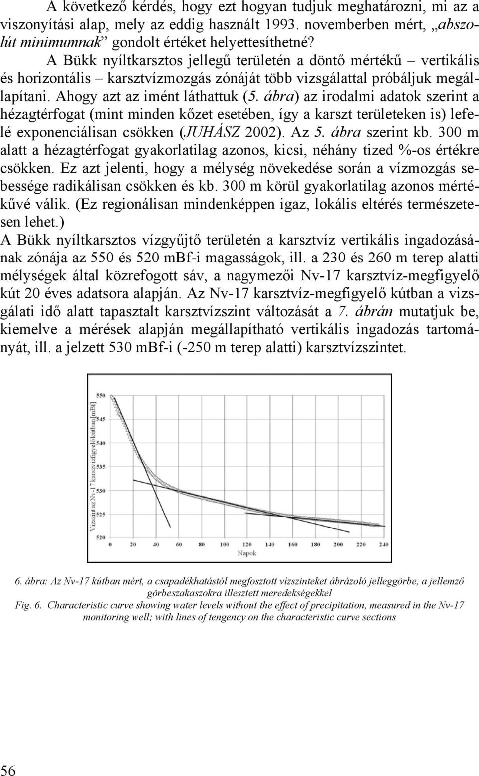 ábra) az irodalmi adatok szerint a hézagtérfogat (mint minden kőzet esetében, így a karszt területeken is) lefelé exponenciálisan csökken (JUHÁSZ 2002). Az 5. ábra szerint kb.