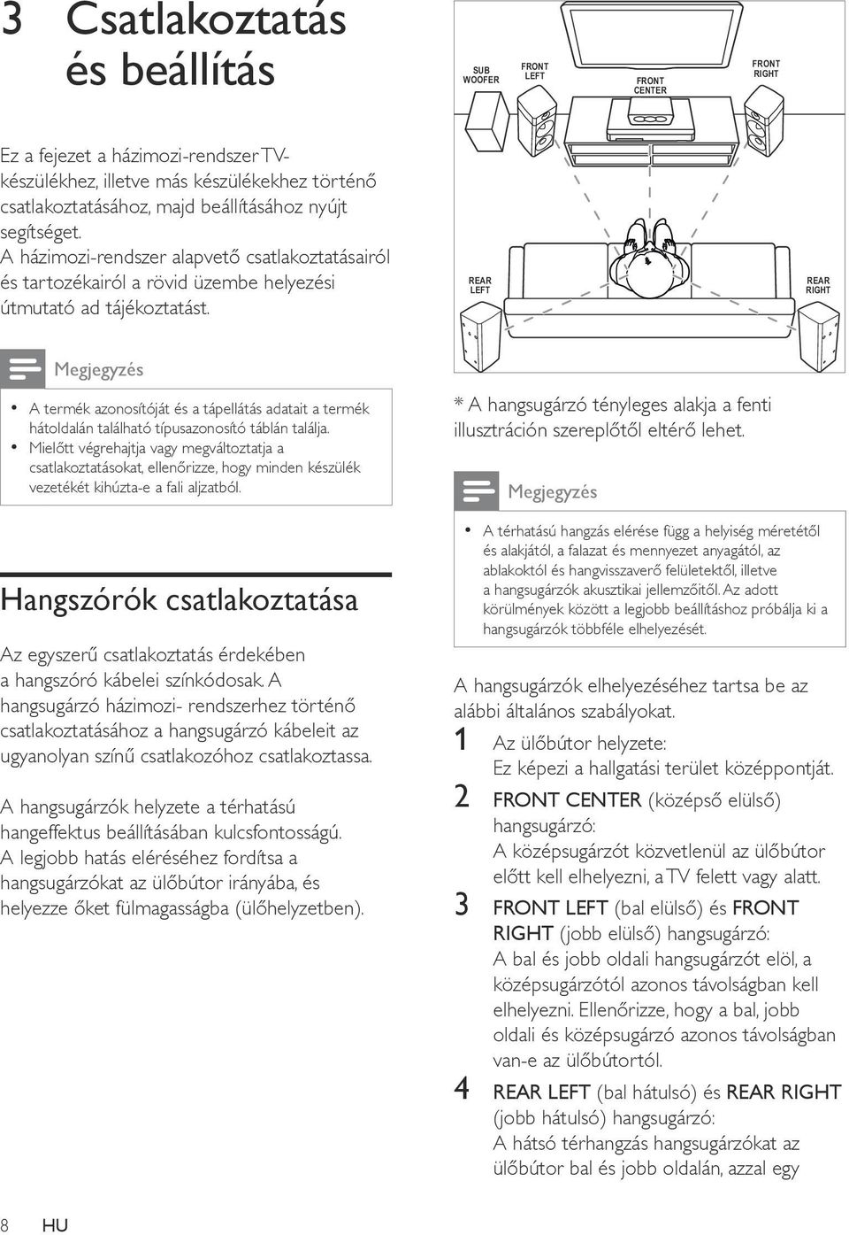 REAR LEFT REAR RIGHT Megjegyzés A termék azonosítóját és a tápellátás adatait a termék hátoldalán található típusazonosító táblán találja.