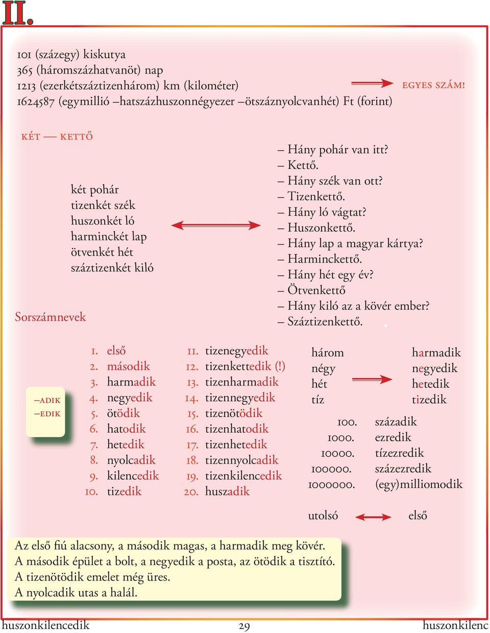 Hány lap a magyar kártya? Harminckettő. Hány hét egy év? Ötvenkettő Hány kiló az a kövér ember? Száztizenkettő. adik edik 1. 2. 3. 4. 5. 6. 7. 8. 9. 10.