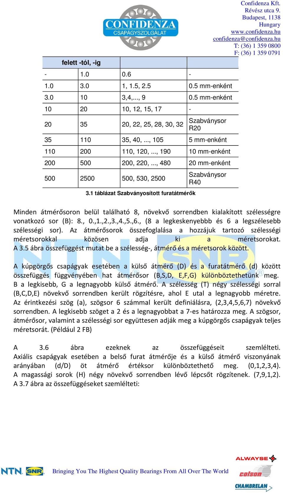 Minden átmérősoron belül található 8, növekvő sorrendben kialakított szélességre vonatkozó sor (B): 8., 0.,1.,2.,3.,4.,5.,6., (8 a legkeskenyebbb és 6 a legszélesebb szélességi sor).