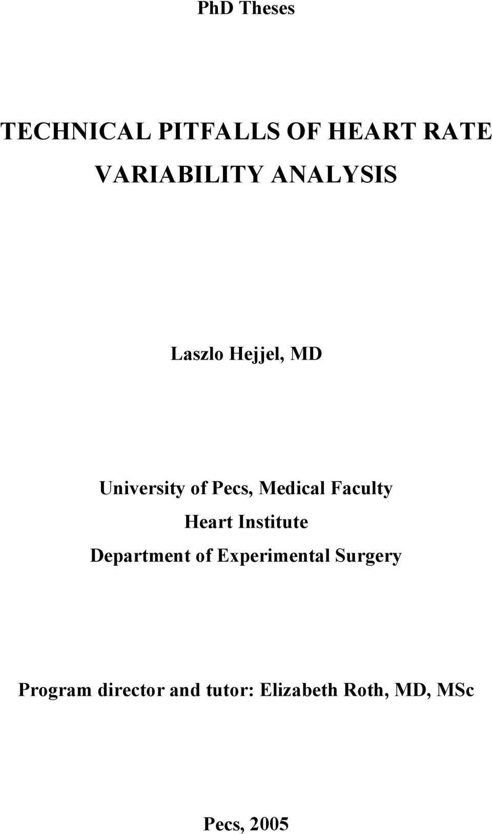 Faculty Heart Institute Department of Experimental
