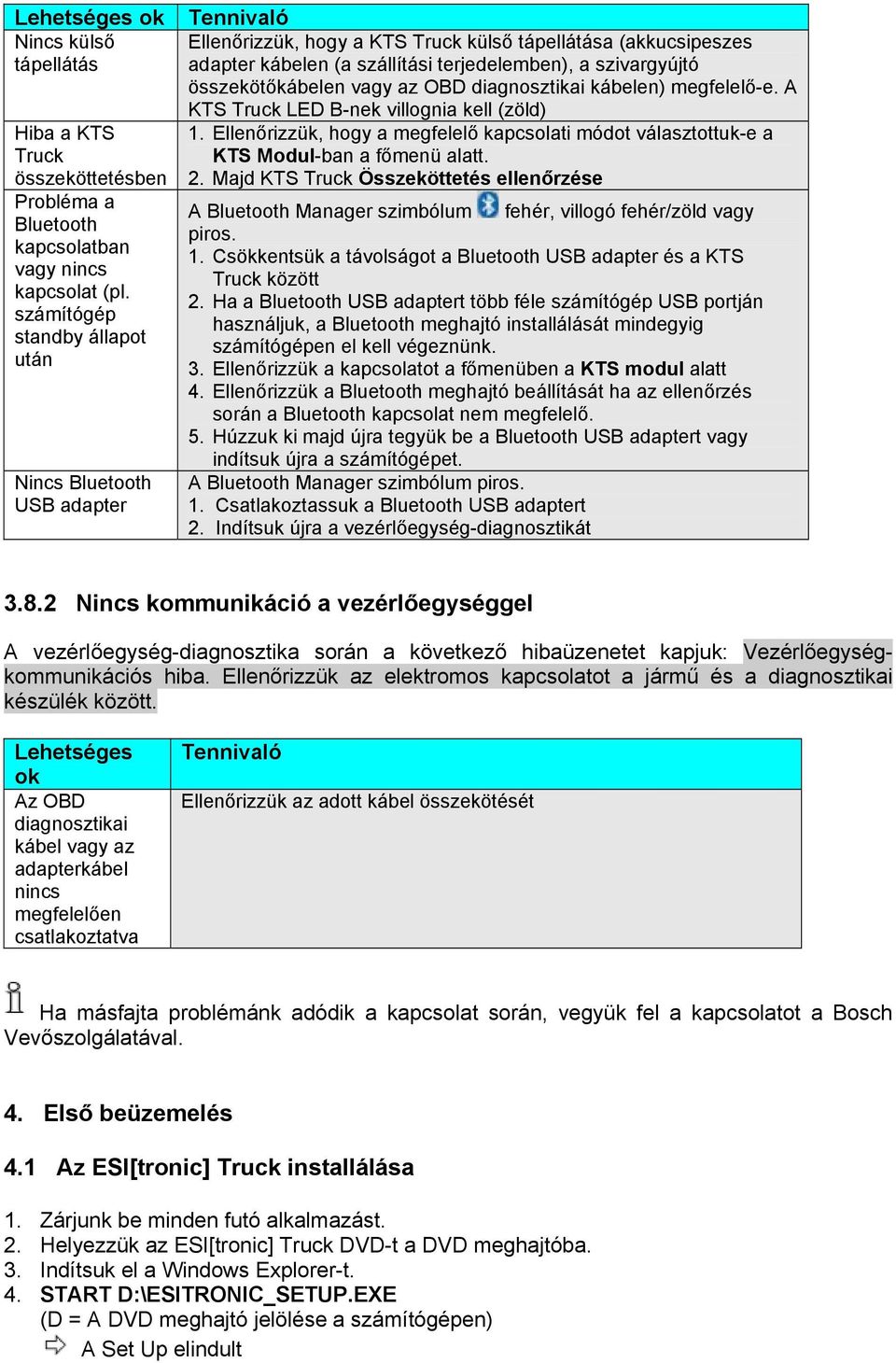 összekötőkábelen vagy az OBD diagnosztikai kábelen) megfelelő-e. A KTS Truck LED B-nek villognia kell (zöld) 1.