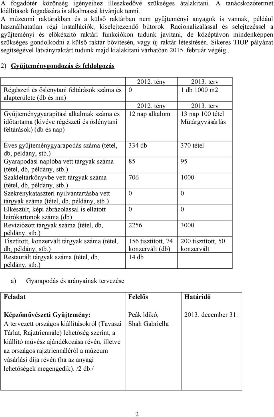 Racionalizálással és selejtezéssel a gyűjteményi és előkészítő raktári funkciókon tudunk javítani, de középtávon mindenképpen szükséges gondolkodni a külső raktár bővítésén, vagy új raktár