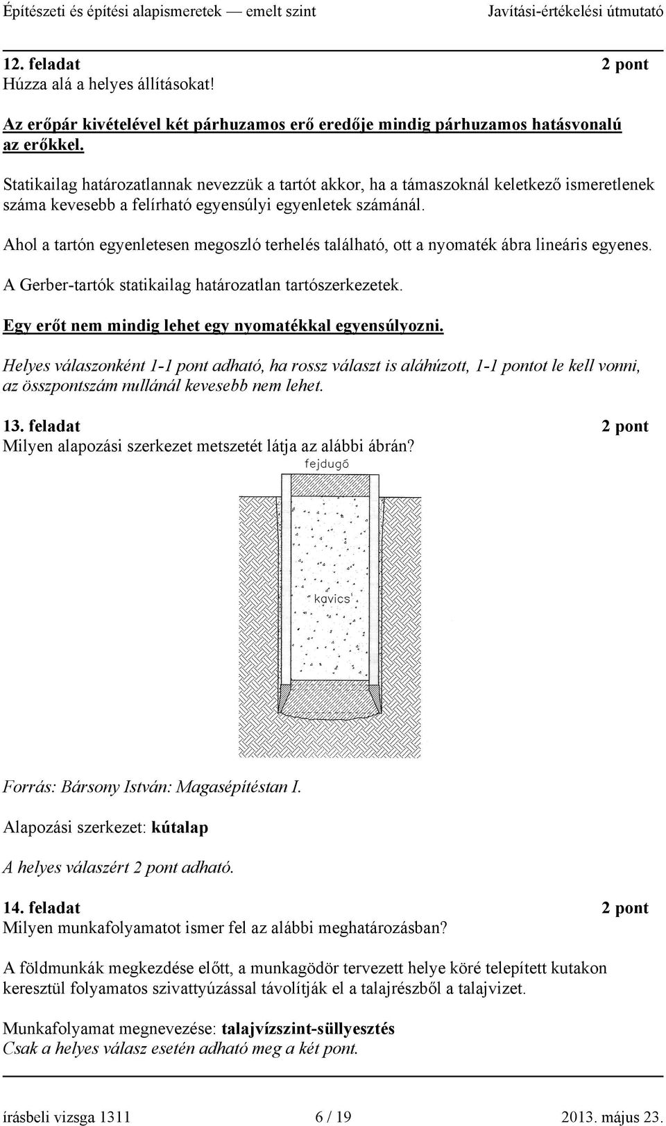 Ahol a tartón egyenletesen megoszló terhelés található, ott a nyomaték ábra lineáris egyenes. A Gerber-tartók statikailag határozatlan tartószerkezetek.