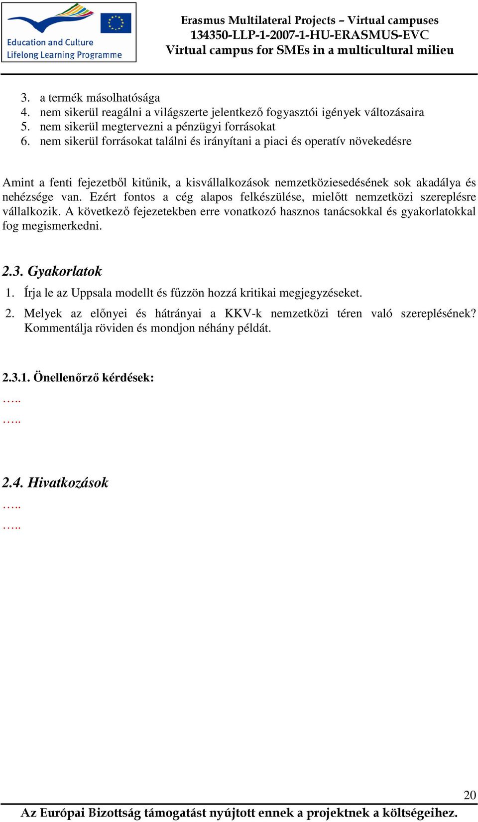 Ezért fontos a cég alapos felkészülése, mielőtt nemzetközi szereplésre vállalkozik. A következő fejezetekben erre vonatkozó hasznos tanácsokkal és gyakorlatokkal fog megismerkedni. 2.3.