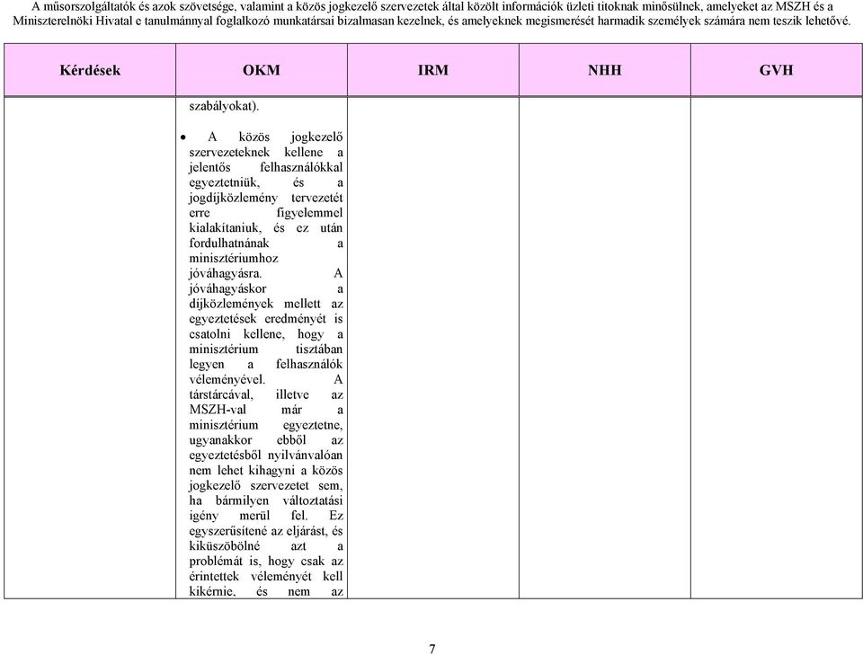 minisztériumhoz jóváhgyásr. A jóváhgyáskor díjközlemények mellett z egyeztetések eredményét is cstolni kellene, hogy minisztérium tisztábn legyen felhsználók véleményével.