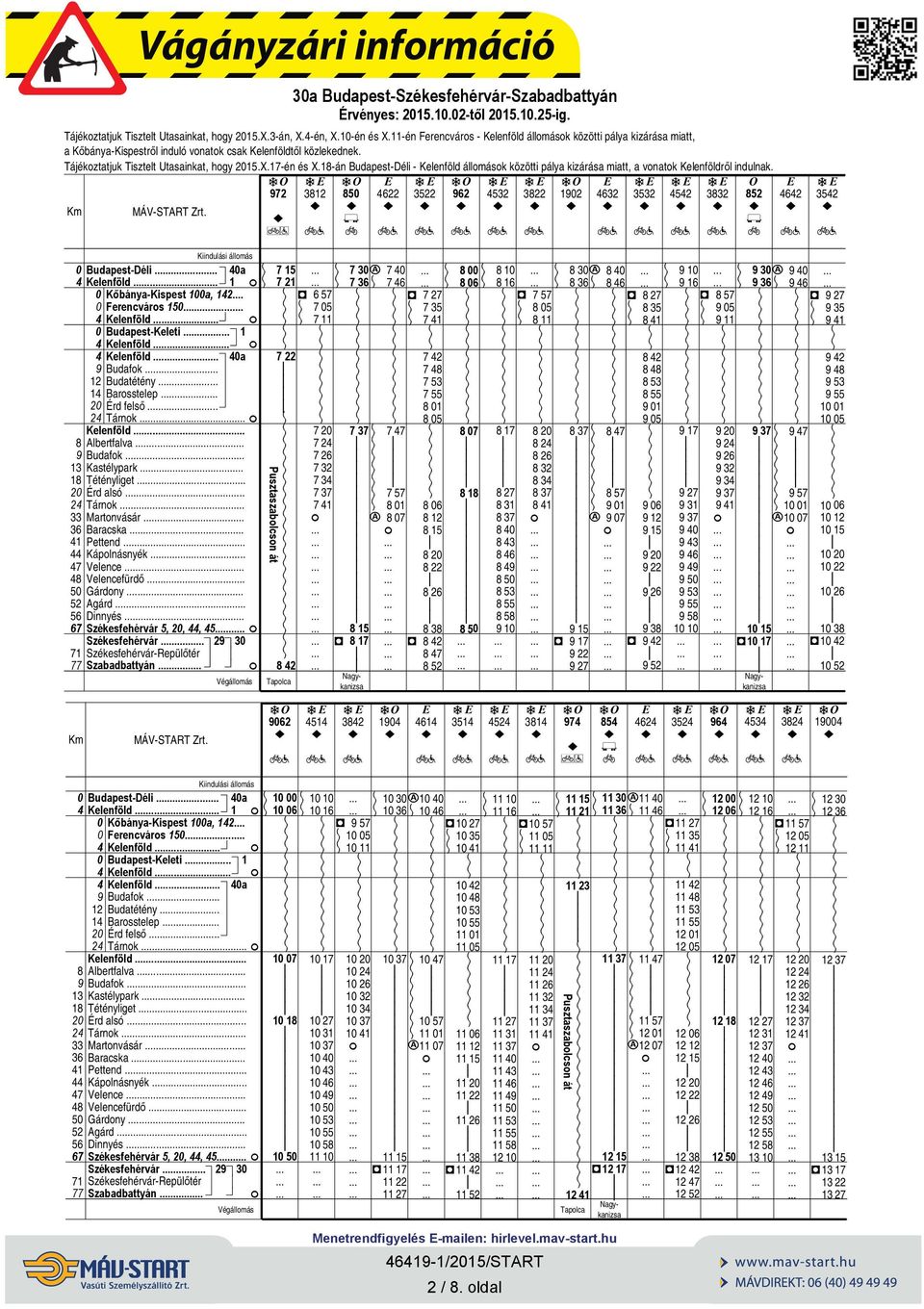 -án Budapes-Dél - Kelenföld állomások közö pálya kzárása m, a vonok Kelenföldről ndulnak. a a a a 72 312 5 22 32 2 2 322 12 32 32 52 332 2 MÁV-START Zr. < 352 2 5 Budapes-Dél.. Kelenföld. 1 Kőbánya-Kspes 1a, 12.