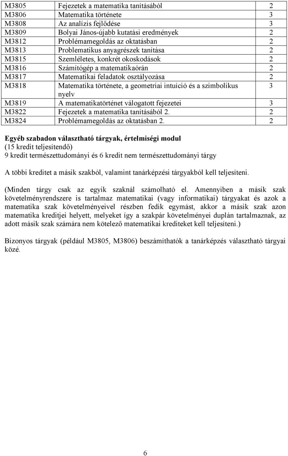 szimbolikus nyelv M819 A matematikatörténet válogatott fejezetei M822 Fejezetek a matematika tanításából 2. 2 M82 Problémamegoldás az oktatásban 2.