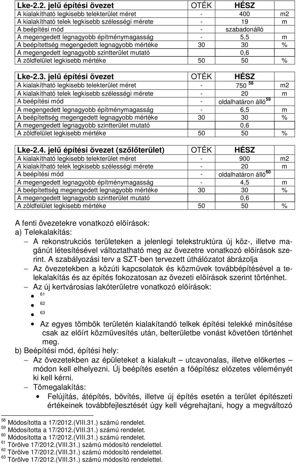 építménymagasság - 5,5 m A beépítettség megengedett legnagyobb mértéke 30 30 % A megengedett legnagyobb szintterület mutató 0,6 A zöldfelület legkisebb mértéke 50 50 % 3.