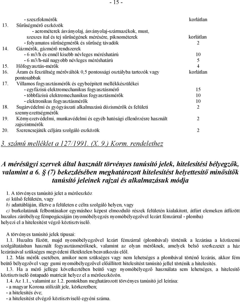 Gázmérők, gázmérő rendszerek - 6 m3/h és ennél kisebb névleges méréshatárú 10-6 m3/h-nál nagyobb névleges méréshatárú 5 15. Hőfogyasztás-mérők 4 16.