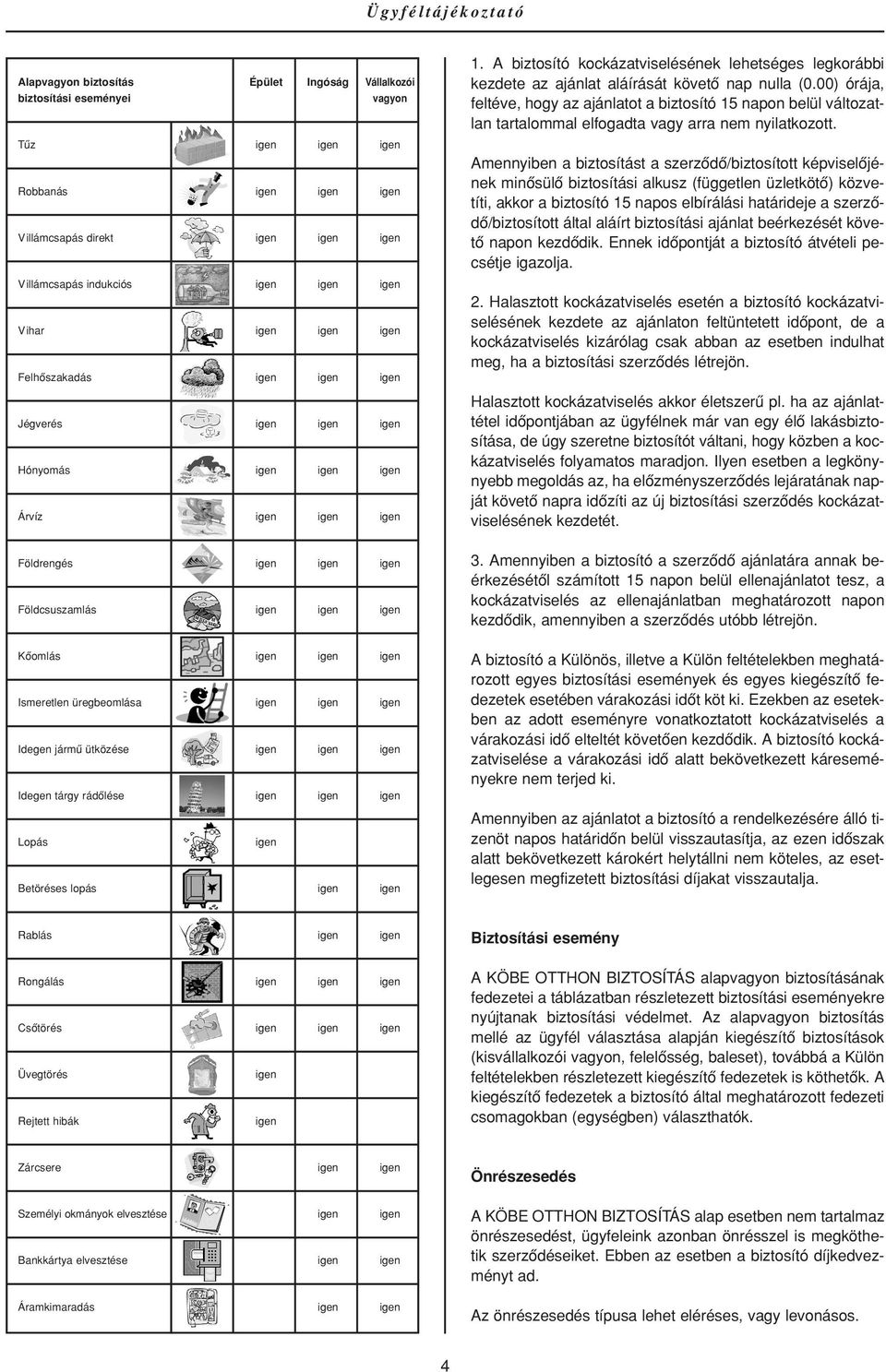 igen igen igen Ismeretlen üregbeomlása igen igen igen Idegen jármû ütközése igen igen igen Idegen tárgy rádôlése igen igen igen Lopás igen Betöréses lopás igen igen 1.