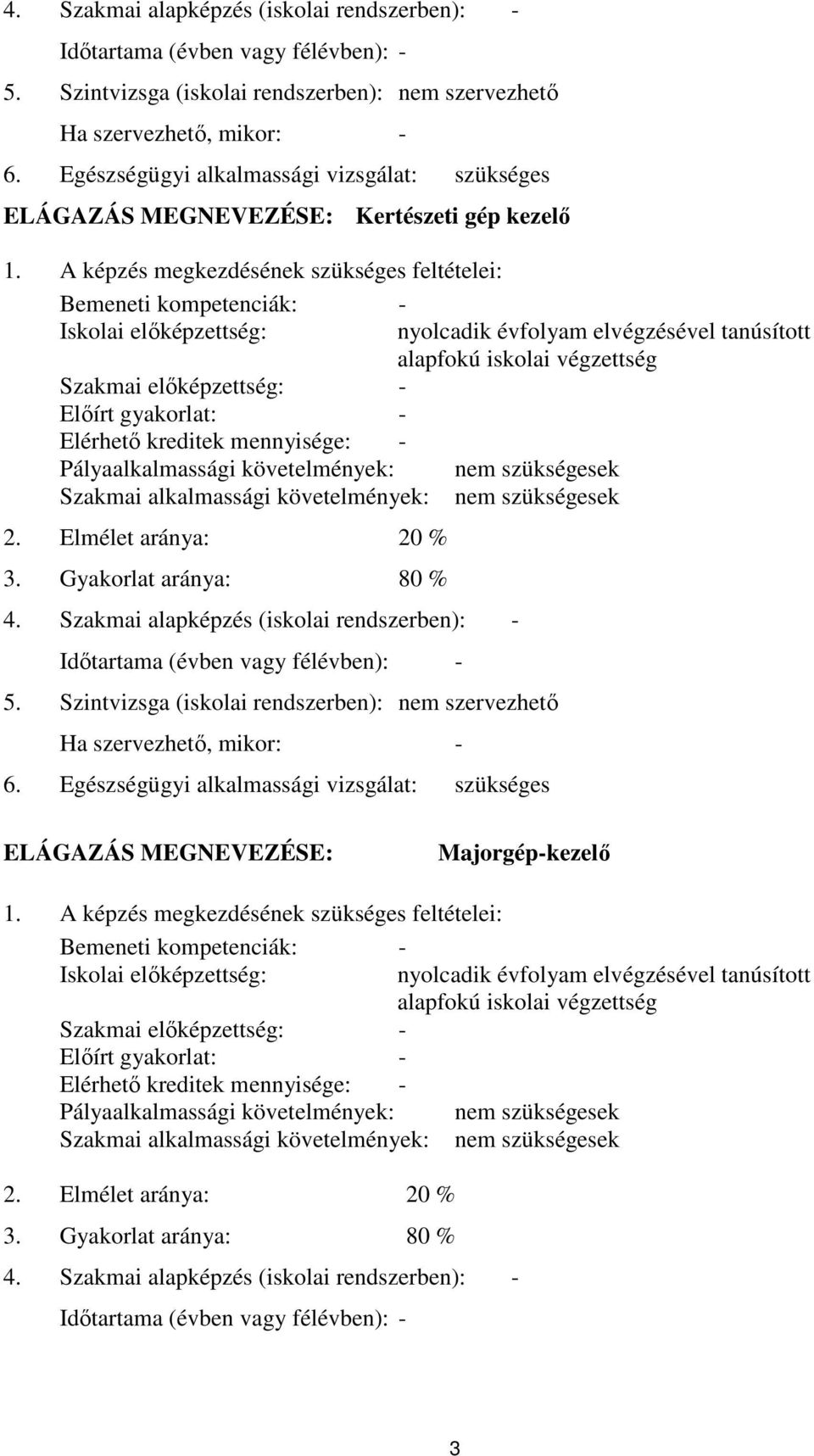 A képzés megkezdésének szükséges feltételei: emeneti kompetenciák: - Iskolai előképzettség: Szakmai előképzettség: - Előírt gyakorlat: - Elérhető kreditek mennyisége: - Pályaalkalmassági