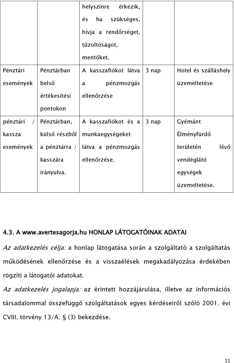 Gyémánt kassza külső részből munkaegységeket Élményfürdő események a pénztárra / látva a pénzmozgás területén lévő kasszára ellenőrzése. vendéglátó irányulva. egységek üzemeltetése. 4.3. A www.