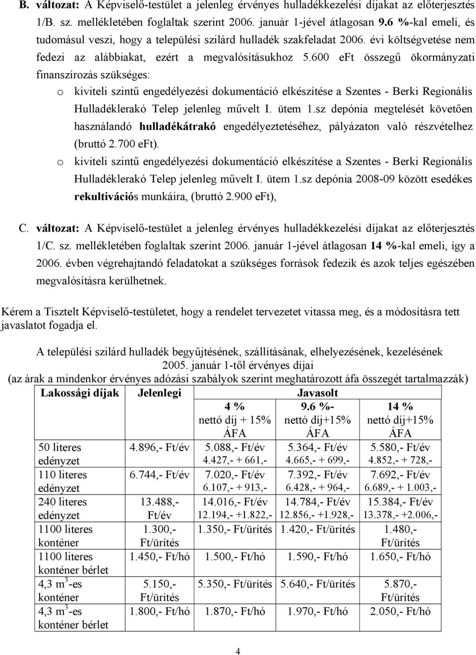 600 eft összegű ökormányzati finanszírozás szükséges: Hulladéklerakó Telep jelenleg művelt I. ütem 1.