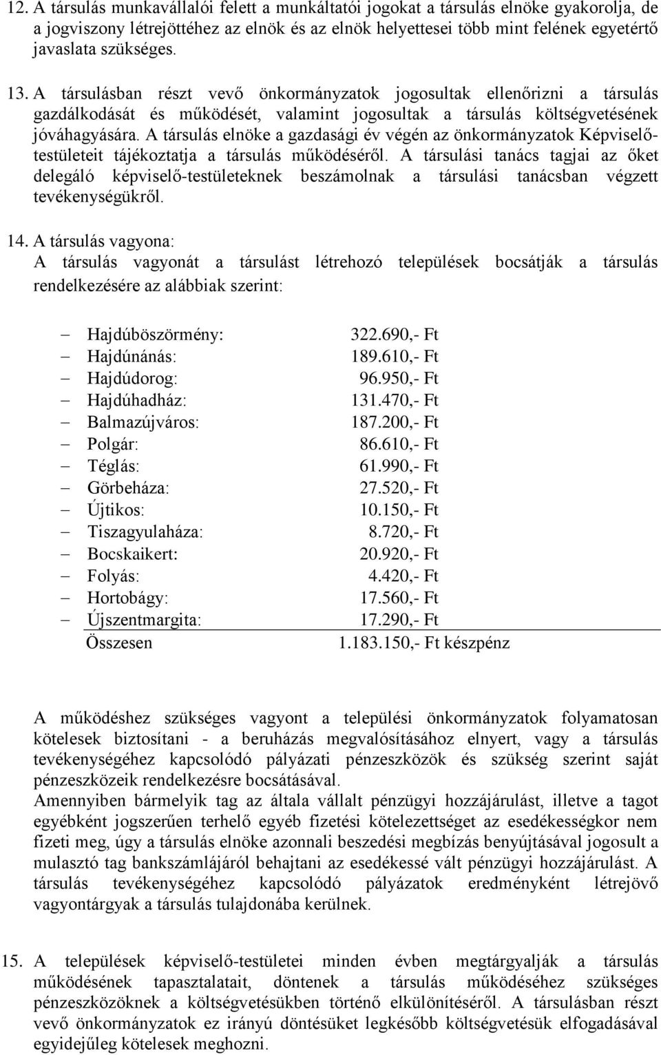 A társulás elnöke a gazdasági év végén az önkormányzatok Képviselőtestületeit tájékoztatja a társulás működéséről.