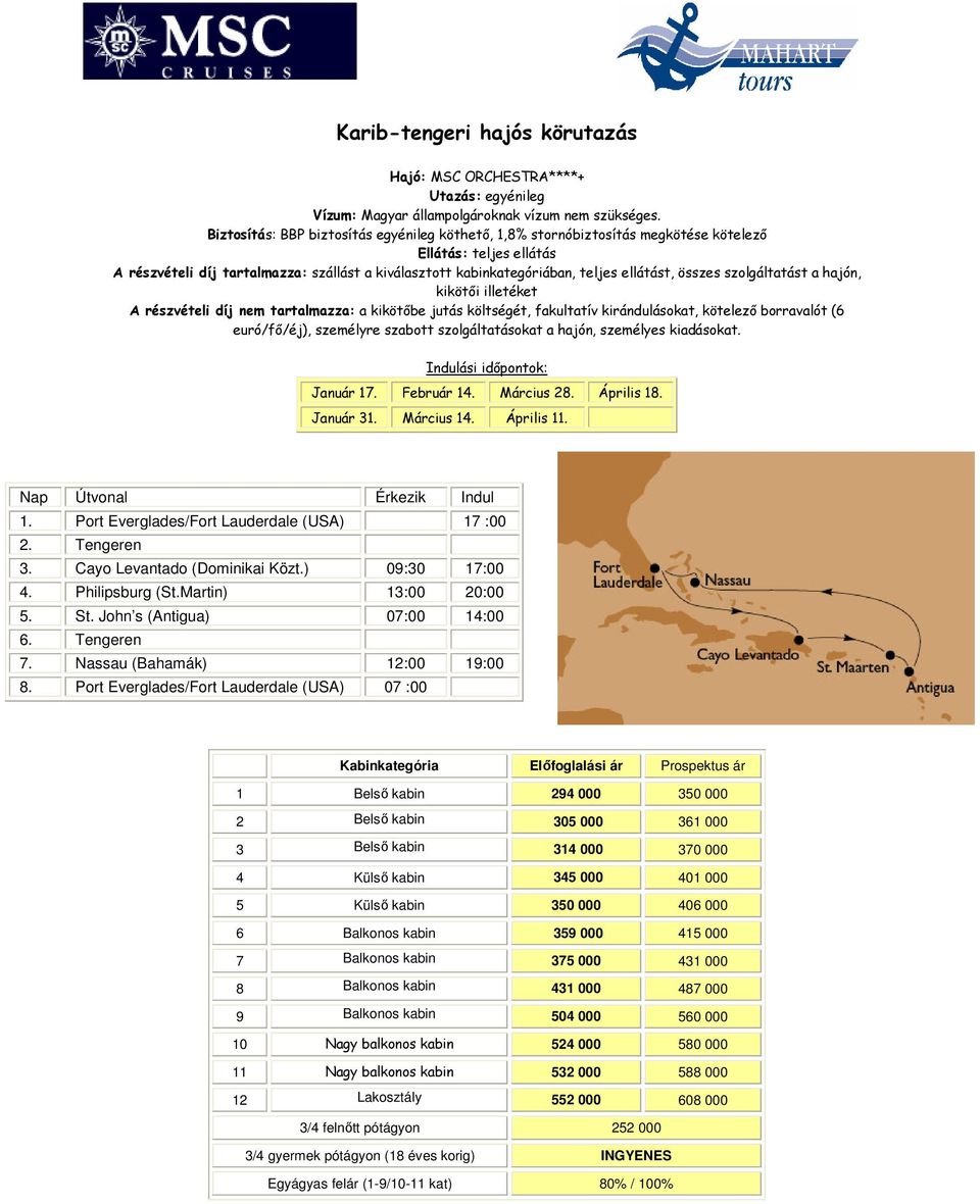 Martin) 13:00 20:00 5. St. John s (Antigua) 07:00 14:00 6. Tengeren 7.