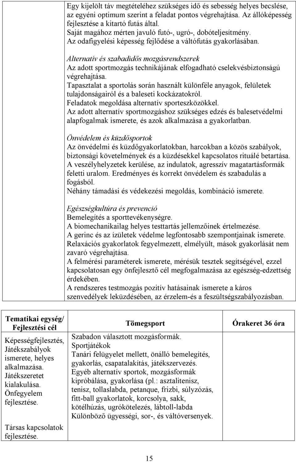 Alternatív és szabadidős mozgásrendszerek Az adott sportmozgás technikájának elfogadható cselekvésbiztonságú végrehajtása.