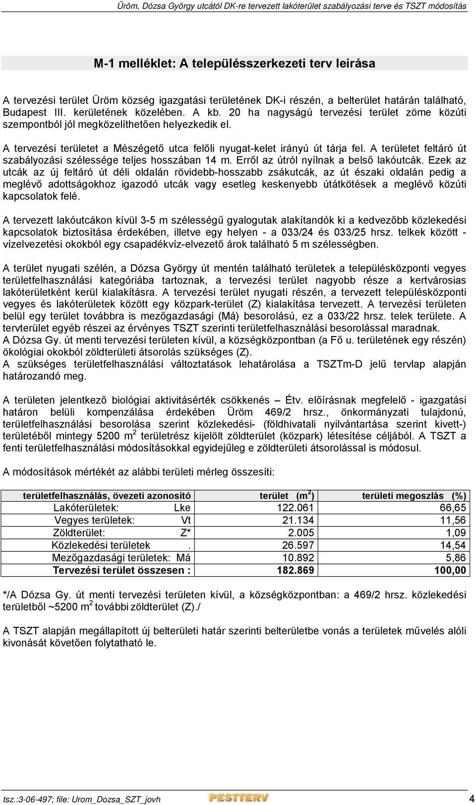 A területet feltáró út szabályozási szélessége teljes hosszában 14 m. Erről az útról nyílnak a belső lakóutcák.